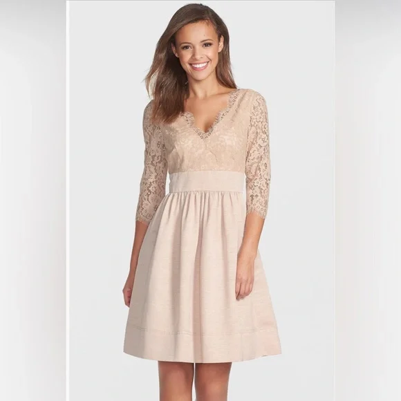 coral orange lace dress Coral Maxi Dress with Pleated Lace Top main image 0